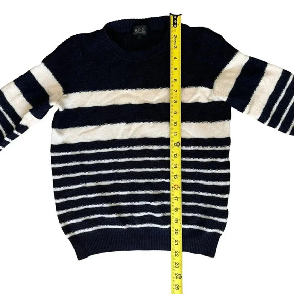 A.P.C. Rue Madame Paris 100% Wool Blue White Sweater striped crew neck S - Picture 3 of 10
